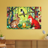Konijn, Ekster, Vos en “Het geheim van het bos” Canvas Afdruk (Insitu (Woonkamer))