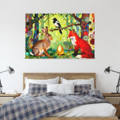 Konijn, Ekster, Vos en “Het geheim van het bos” Canvas Afdruk (Insitu (Slaapkamer))