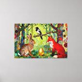 Konijn, Ekster, Vos en “Het geheim van het bos” Canvas Afdruk (Voorkant)