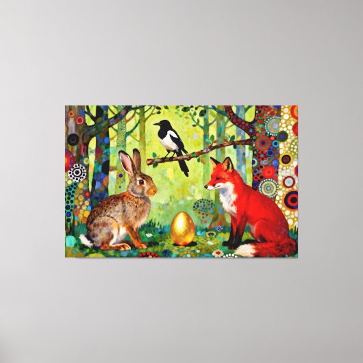 Konijn, Ekster, Vos en “Het geheim van het bos” Canvas Afdruk (Voorkant)