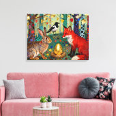 Konijn, Ekster, Vos en “Het Gouden Ganzeëi” Canvas Afdruk (Insitu (Woonkamer))
