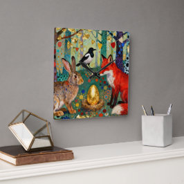 Konijn, Ekster, Vos en “Het Gouden Ganzeëi” Vierkante Klok