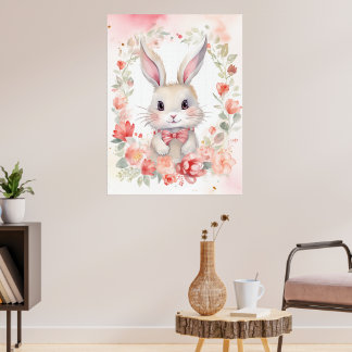 Konijn en Bloemen Poster