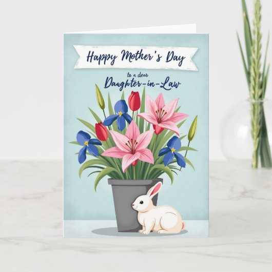 Konijn en Bloemens Moeders Kaart (Voorkant)
