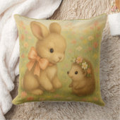 Konijn en egel in bloemenkrans, Waterverf Kussen (Deken)