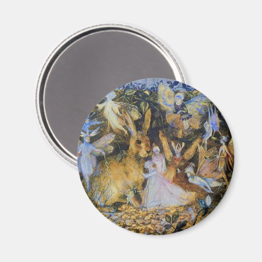 Konijn en feeën sprookjeskunst. magneet (Voorkant / Achterkant)