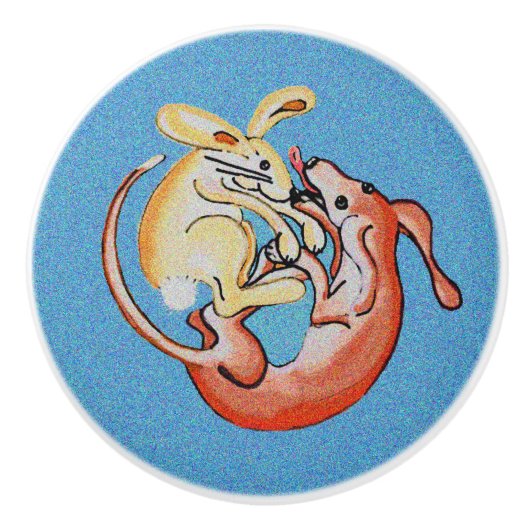 Konijn en hond zijn vrienden Ceramic Pull Keramische Knop (Voorkant)