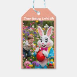 Konijn en kind foto Pasen Cadeaulabel