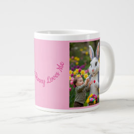 Konijn en kind foto's ovale lijst roze Pasen Extra Grote Beker