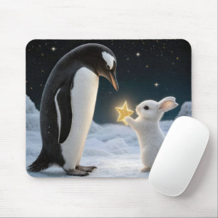 Konijn en pinguïn met neonster muismat