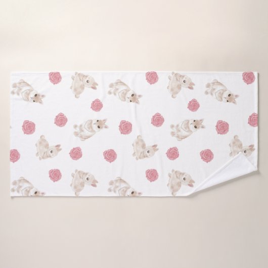 Konijn- en roos handdoeken (Badhanddoek)