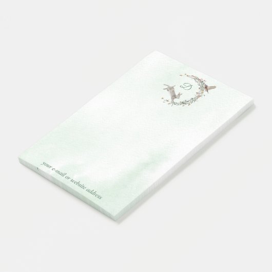 Konijn en vogel monogram krans post-it® notes (Schuin)