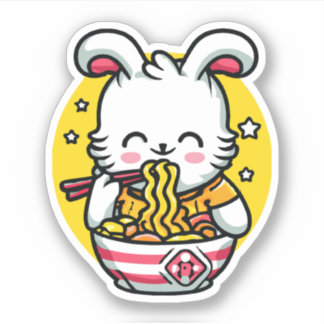 Konijn Eten Ramen 01 Sticker