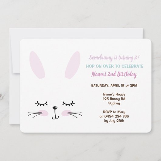 Konijn Feest Uitnodiging, Pasen Konijn Kaart (Voorkant)