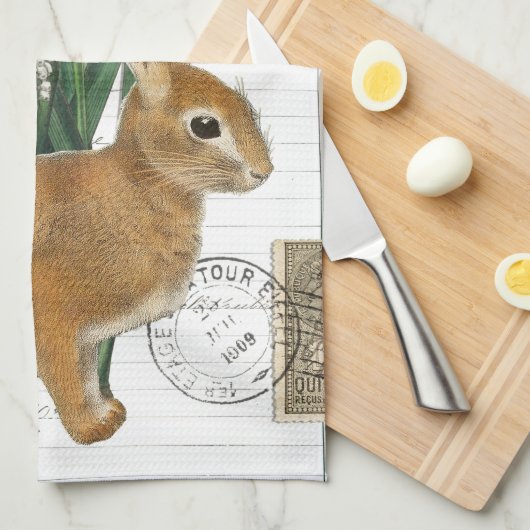 konijn Frans Script Kitchen Hand Towel Theedoek (Quarter Fold)