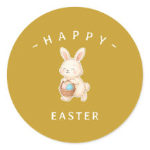 Konijn Happy Pasen Ronde Stickers