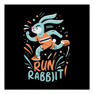 konijn hardlopen marathon loper konijntje schattig perfect poster