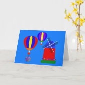 Konijn hete luchtballon #1 kaart (Gele Bloem)