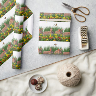  Konijn in bloementuin Lente/Pasen   Cadeaupapier
