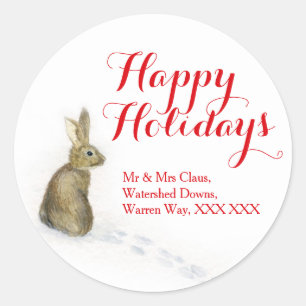 Konijn in cadeaulabels met cadeaubonnen voor sneeu ronde sticker