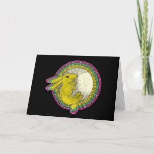Konijn in de Maan Wenskaart (roze/groen/geel) Kaart