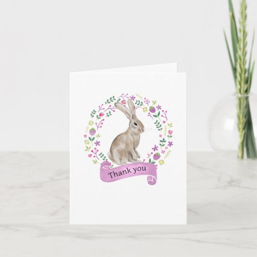 Konijn in Doodle Bloemenkrans Cute Bedankkaart (Voorkant)