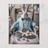 Konijn in een blauwe vacht en boog stropdas briefkaart (Voorkant)