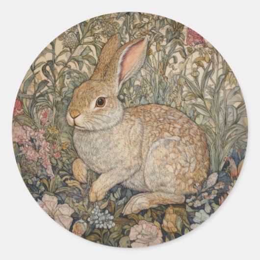 Konijn in een Engelse tuin William Morris Style Ronde Sticker (Voorkant)