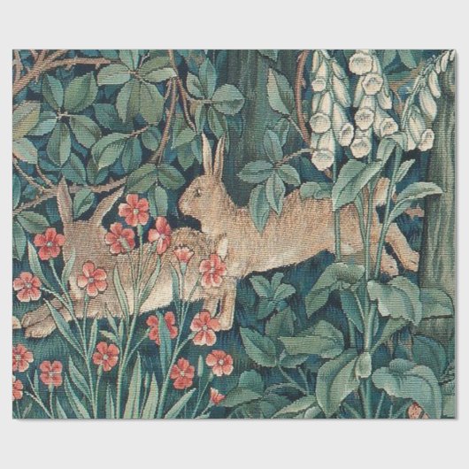 Konijn in het bos - William Morris Cadeaupapier (Vlak)