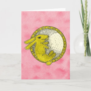 Konijn in het Wenskaart van de Maan (Roze en Geel) Kaart