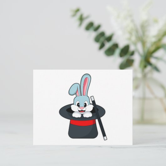 Konijn in Magic met hand en Pet Briefkaart (Staand voorkant)