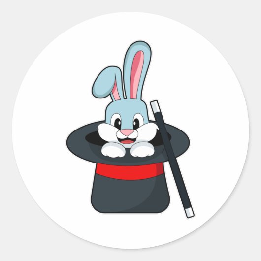 Konijn in Magic met hand en Pet Ronde Sticker (Voorkant)