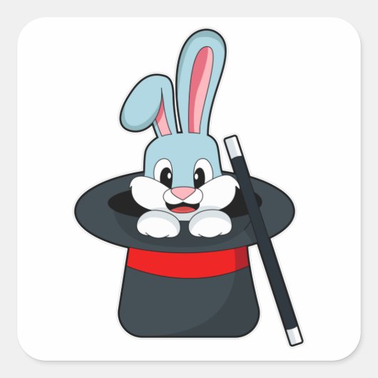 Konijn in Magic met hand en Pet Vierkante Sticker (Voorkant)