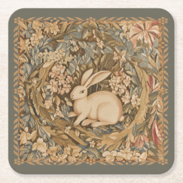  konijn in middeleeuwse tapijtstijl vierkante kartonnen onderzetter