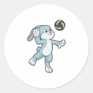 Konijn in sport met volleybal ronde sticker