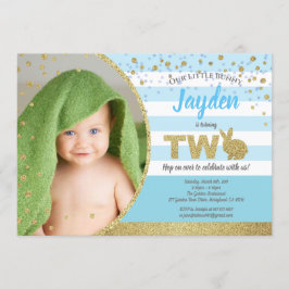 Konijn jongen 2de verjaardag foto uitnodiging in b