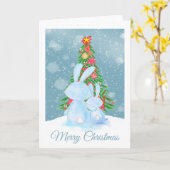 Konijn Kerst Konijnen Die Naar Boom Kijken In Snee Kaart (Gele Bloem)