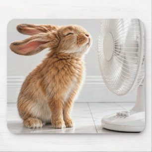 Konijn koelt af voor witte ventilator muismat
