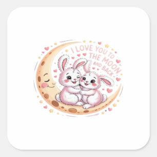 Konijn Koppel Liefde Tot De Maan En Terug Vierkante Sticker