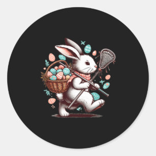 Konijn lacrosse speler gelukkig paaseieren zoeken ronde sticker