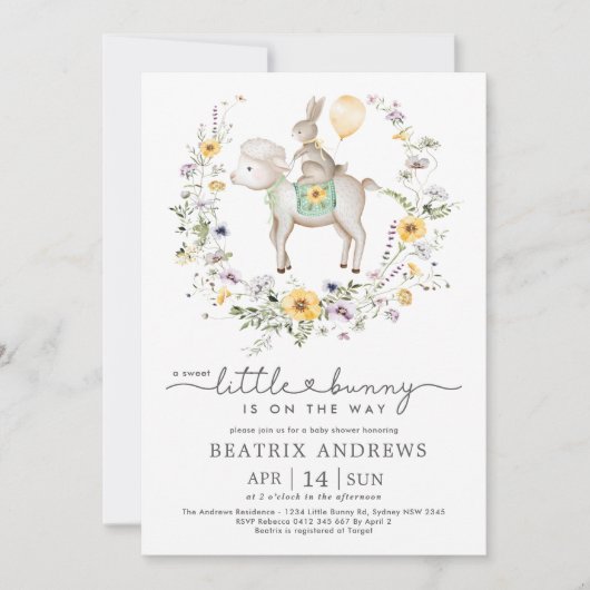 Konijn Lam Ballon Wilde Bloementuin Baby Shower Kaart (Voorkant)