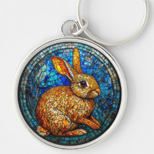 Konijn Levendig Glas-in-Lood Kunstwerk Sleutelhanger
