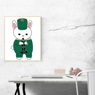 Konijn Marching Band klarinet groen goud Poster