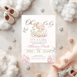 konijn meisje babyshower uitnodiging