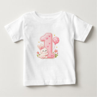 Konijn met ballon één eerste verjaardag baby shirt