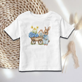 Konijn met blauwe bloemen op maat kinder shirts