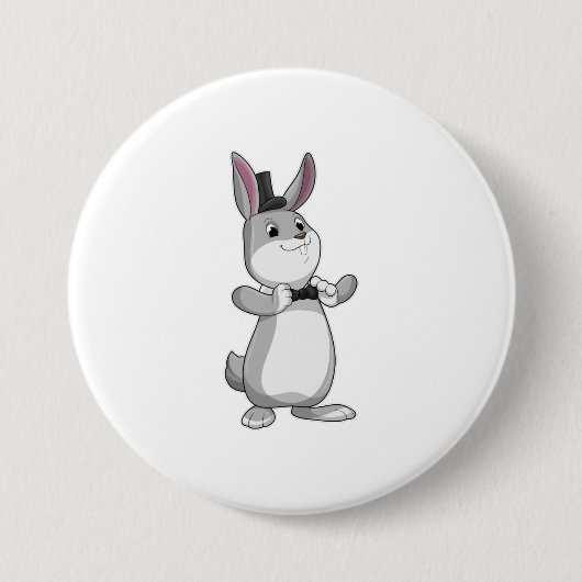 Konijn met bovenhoed en stropdas ronde button 7,6 cm (Voorkant)