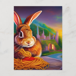 Konijn met een Bord spaghetti Briefkaart