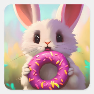 Konijn met een donut vierkante sticker
