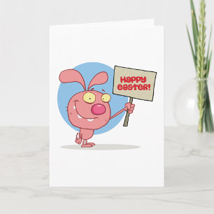 Konijn met een Happy Easter bordje kerstkaarten Feestdagen Kaart